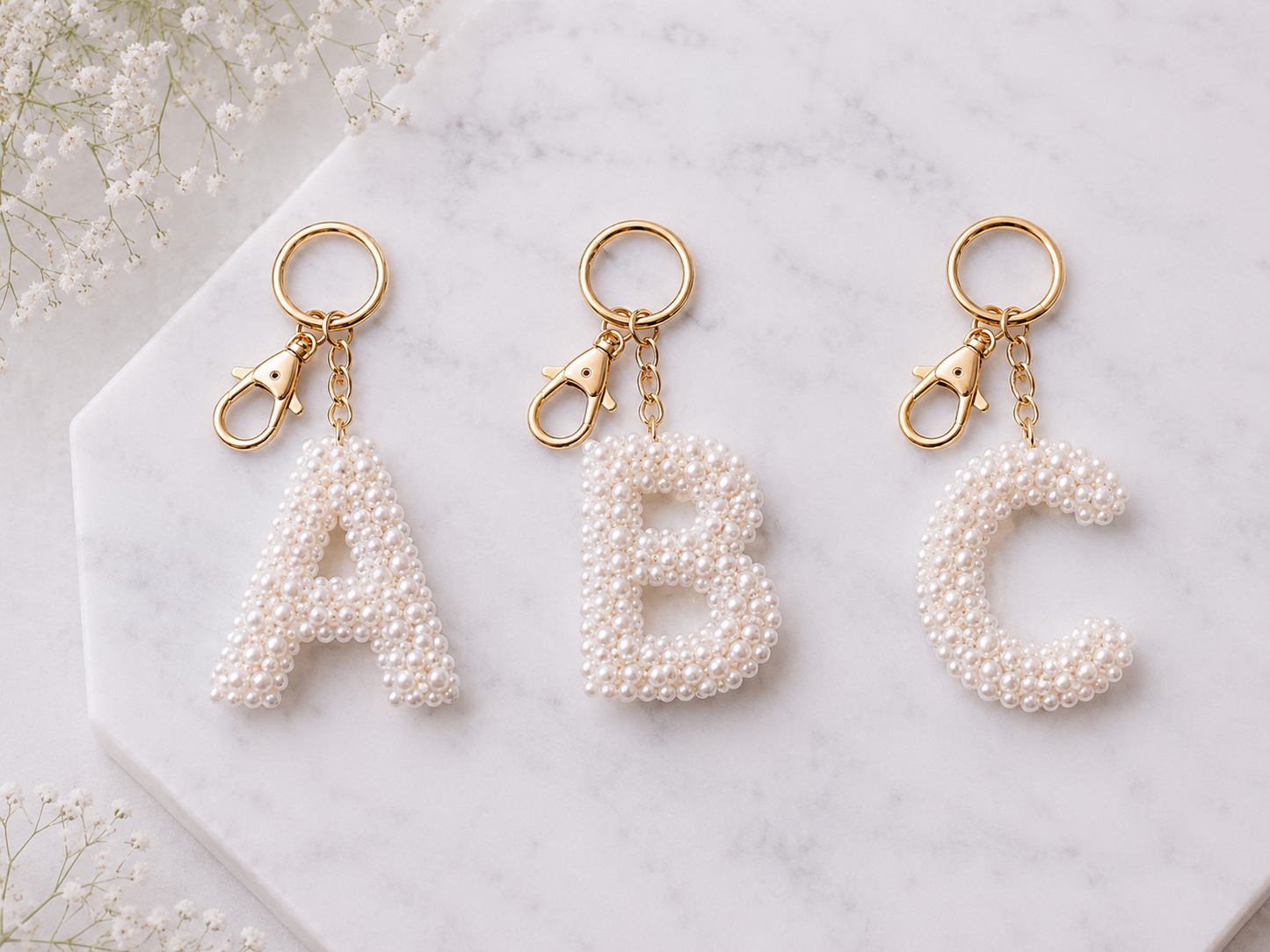 Coquette Pearl Initial Keychain