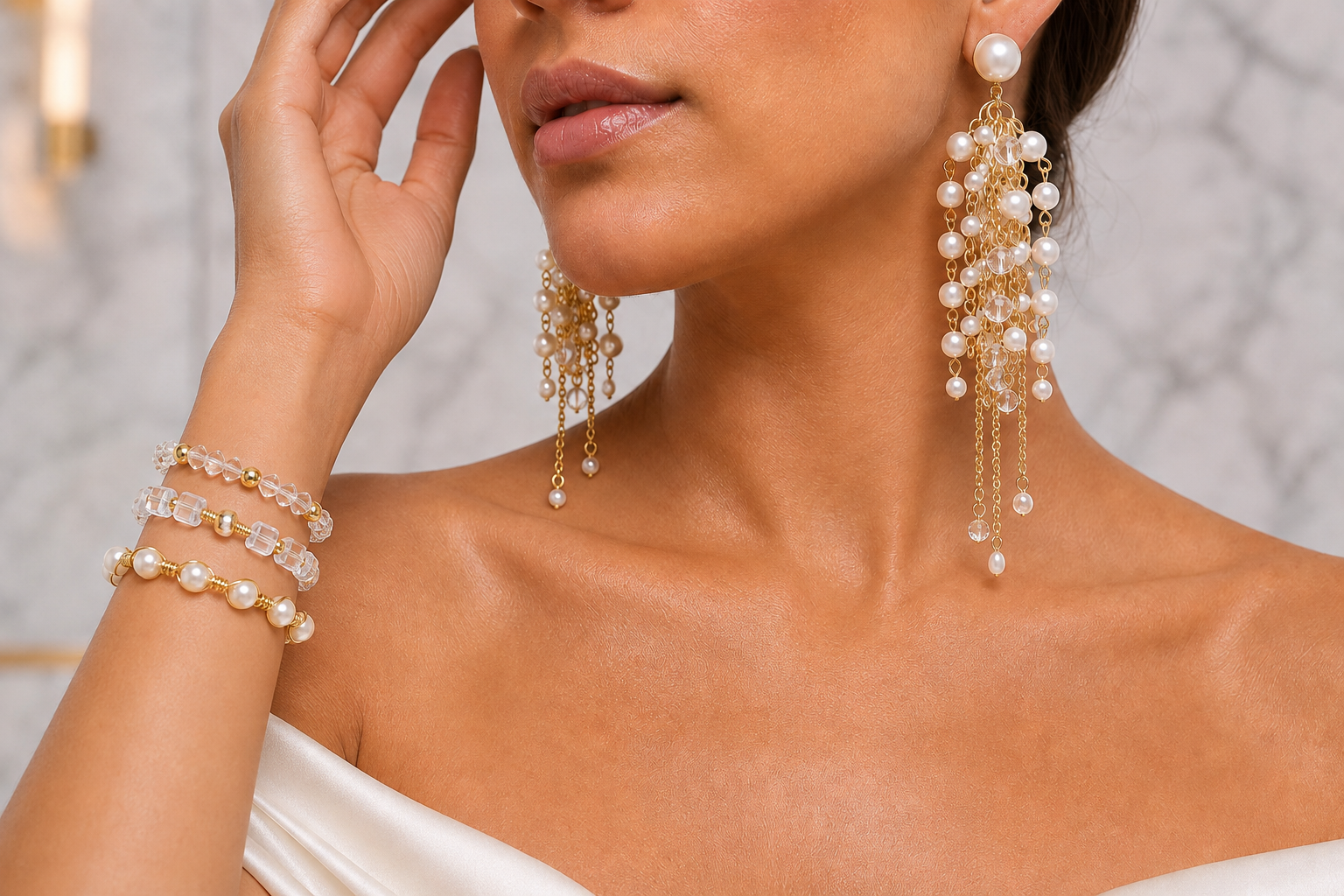 Bydionnise handmade pearl earrings and bracelets